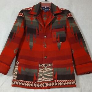 Ralph Lauren Women's Vintage Wool Blazer Red Southwestern Indian Jacket Size 6